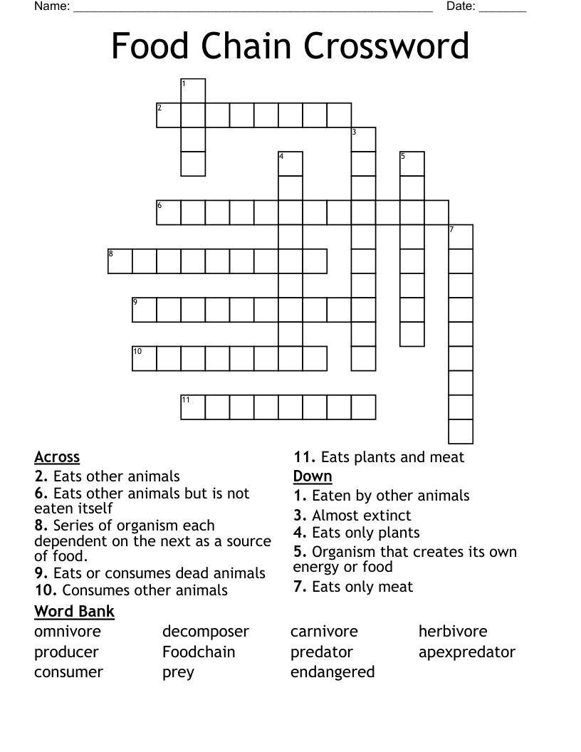 Food Chain Crossword 