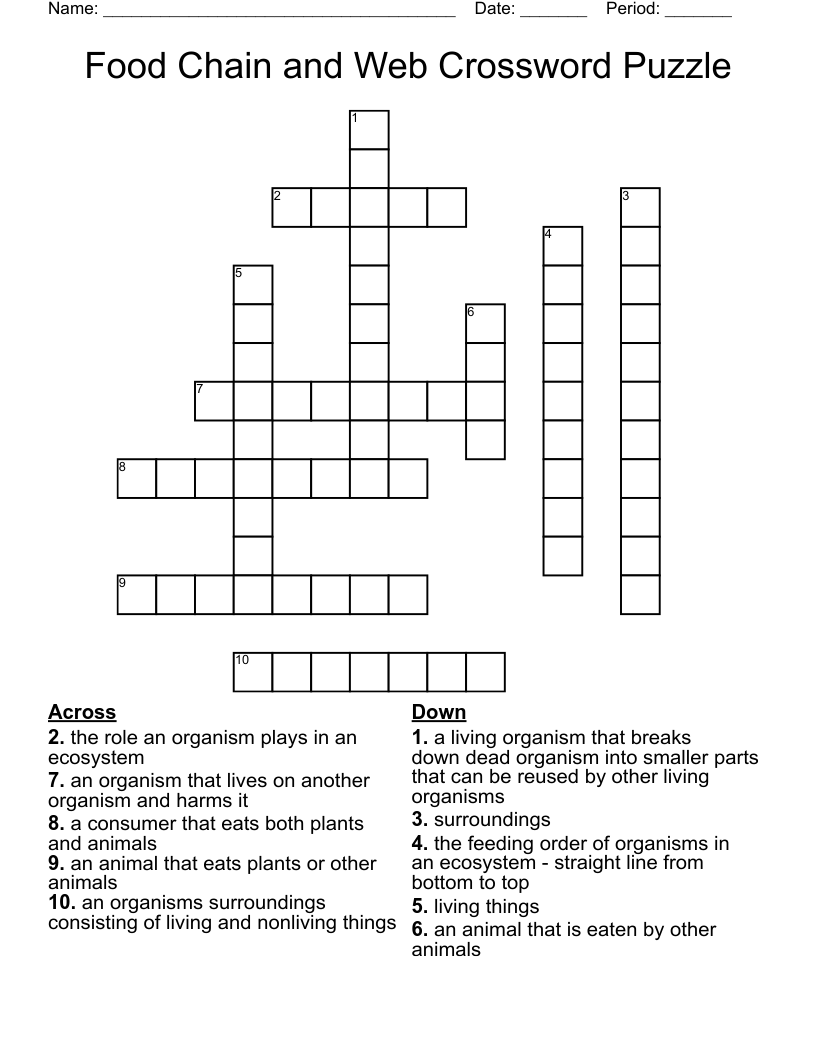 Food Chain and Web Crossword Puzzle