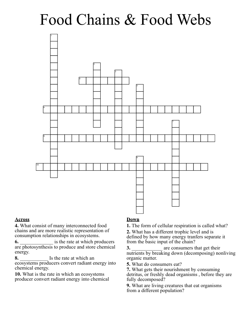 Food Chains & Food Webs Crossword