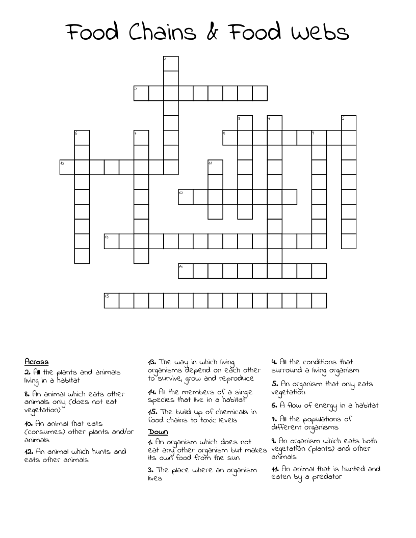 Food Chains & Food Webs  Crossword