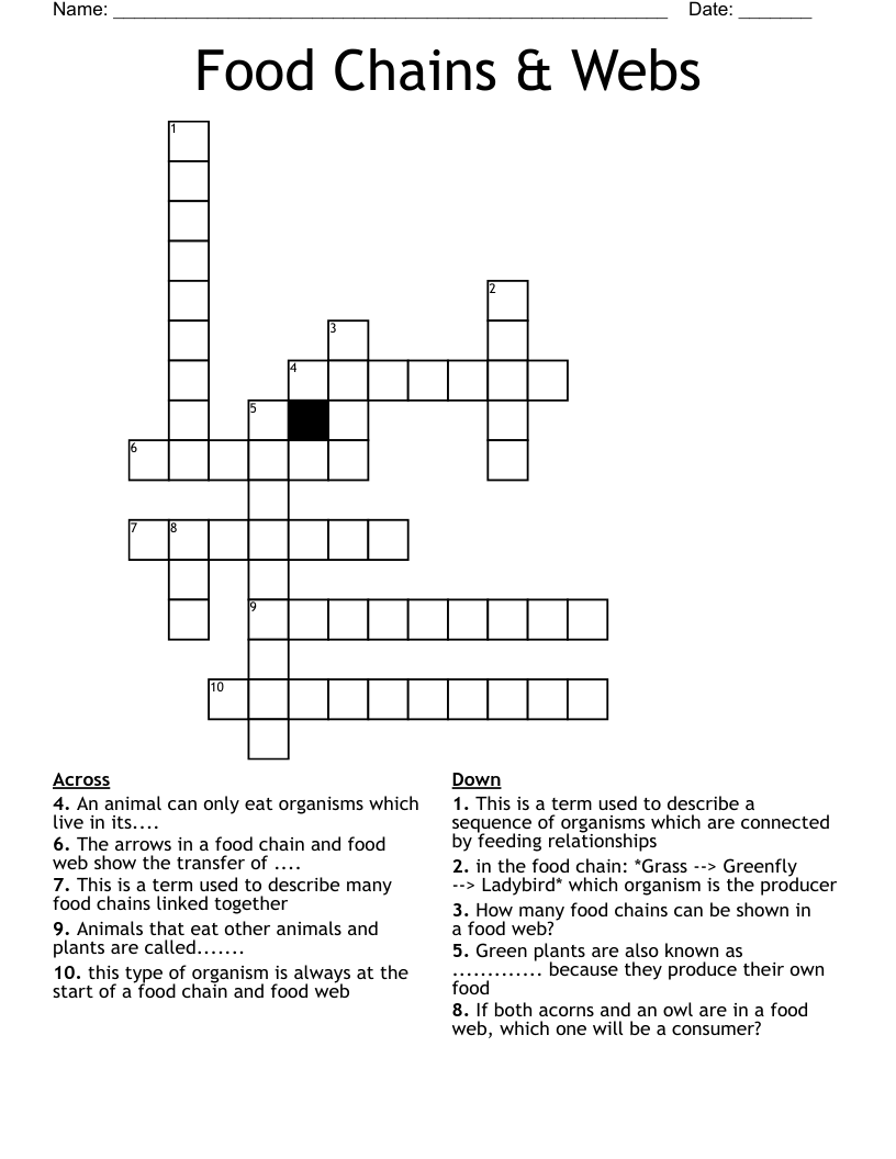 Food Chains & Webs Crossword