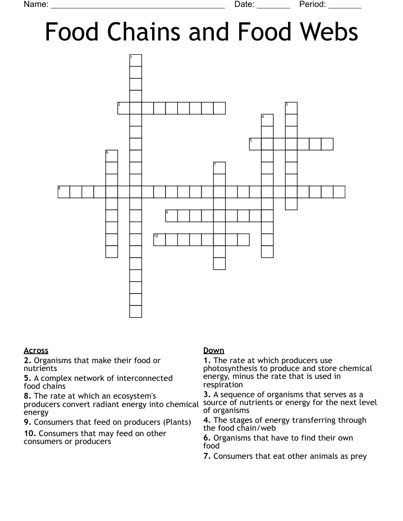 Food Chains and Food Webs Crossword