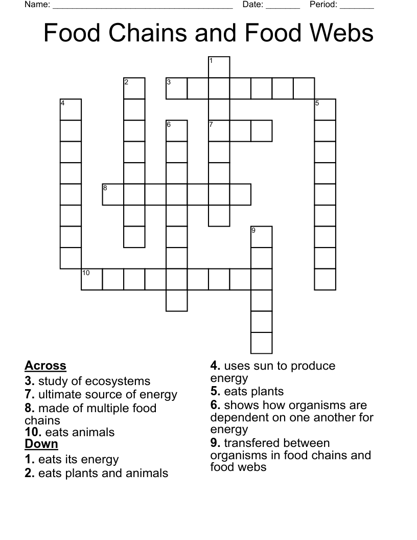 Food Chains and Food Webs Crossword