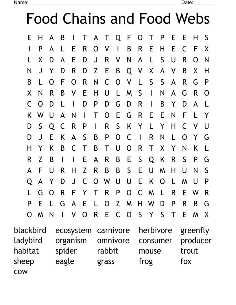 Food Chains and Food Webs Word Search