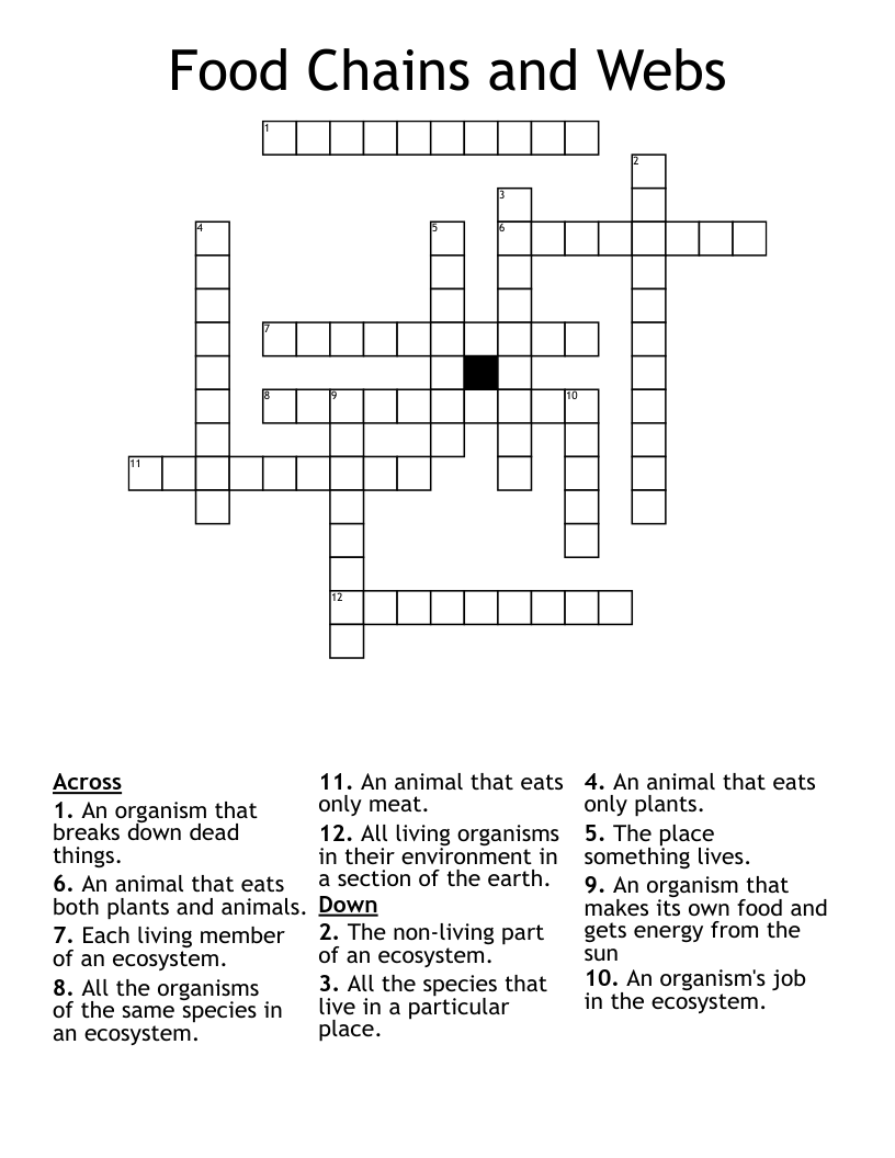Food Chains and Webs Crossword