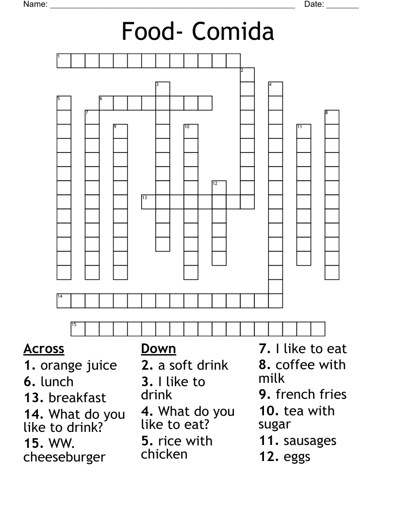 Food- Comida Crossword