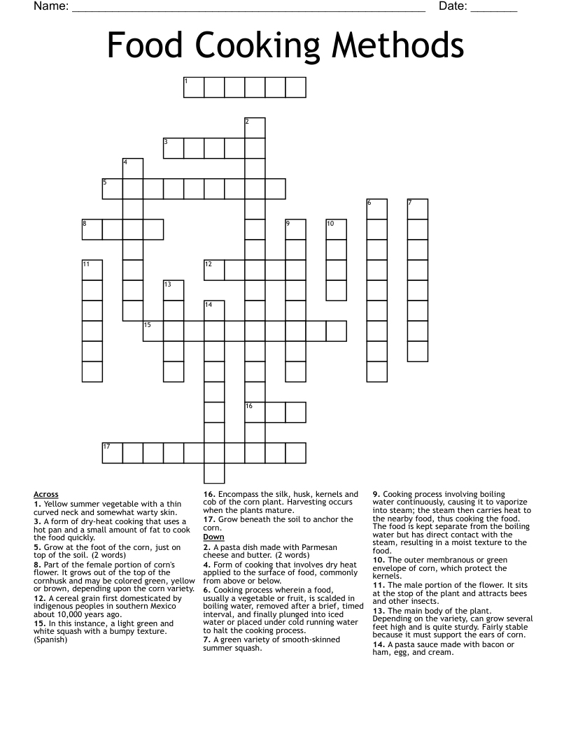 Food Cooking Methods Crossword