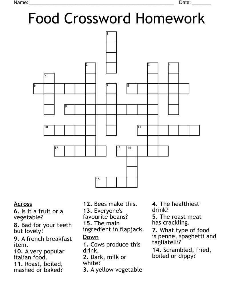Food Crossword Homework