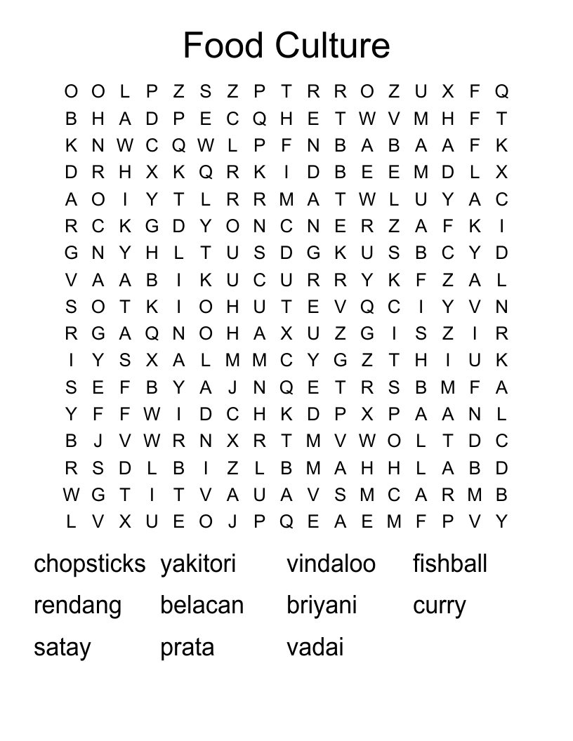Food Culture  Word Search