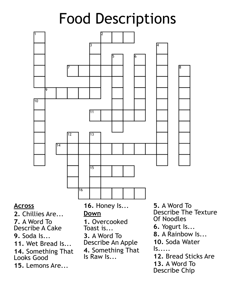 Food Descriptions Crossword