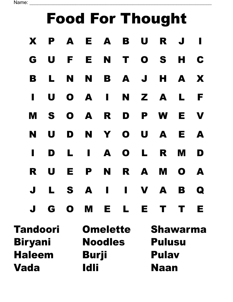 Food For Thought  Word Search
