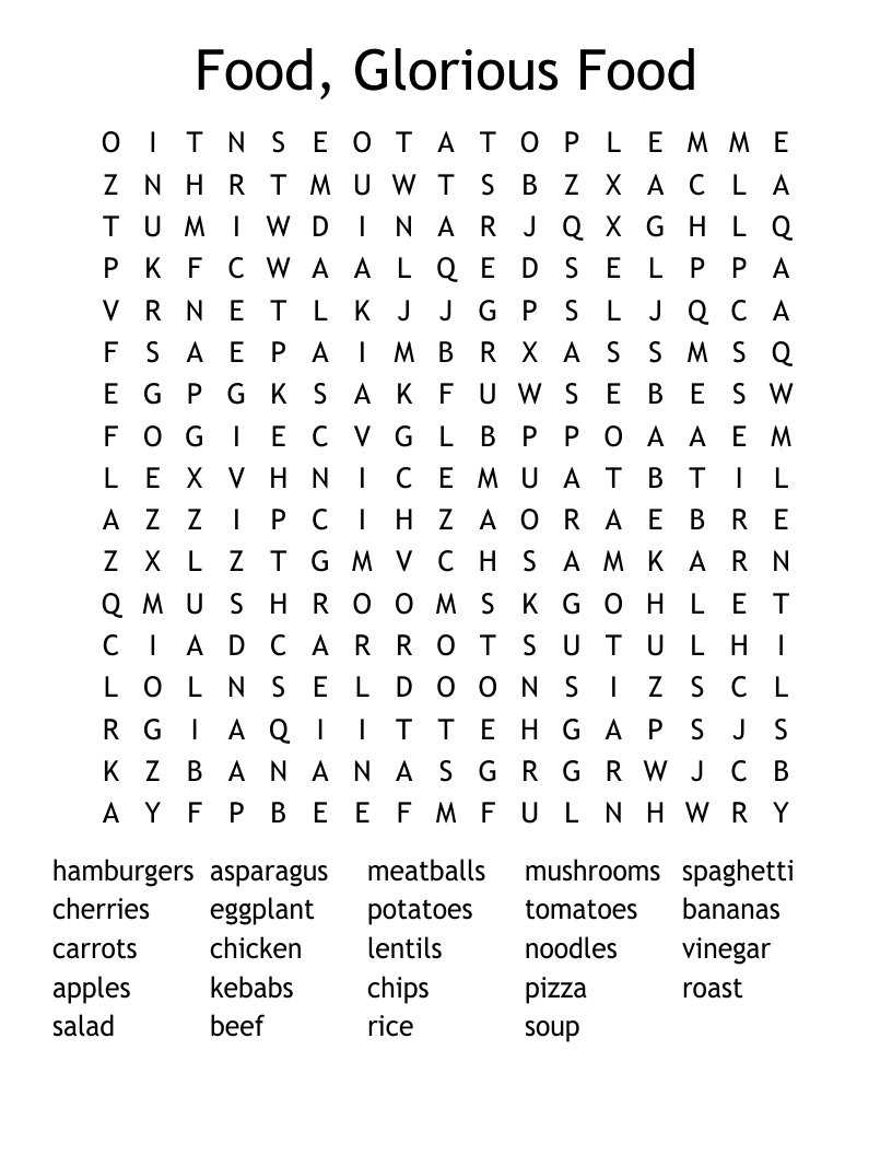 Food, Glorious Food Word Search