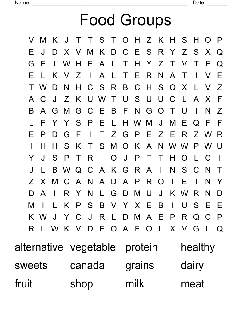 Food Groups Word Search