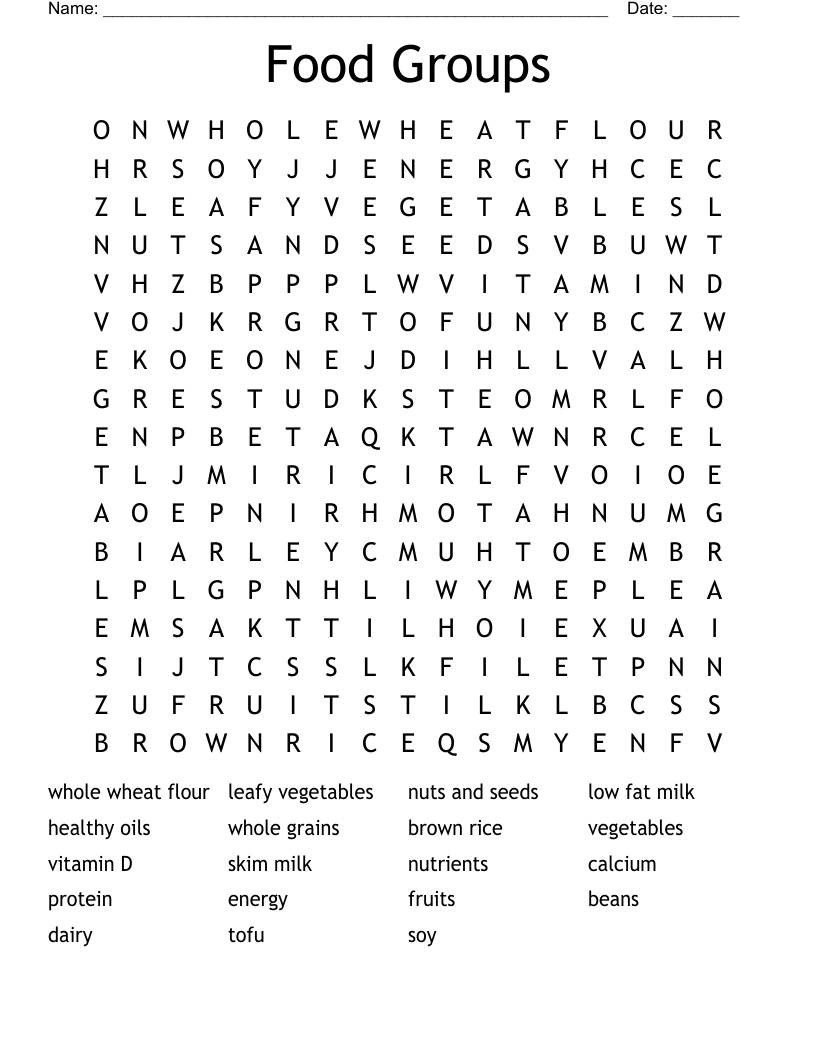 Food Groups Word Search