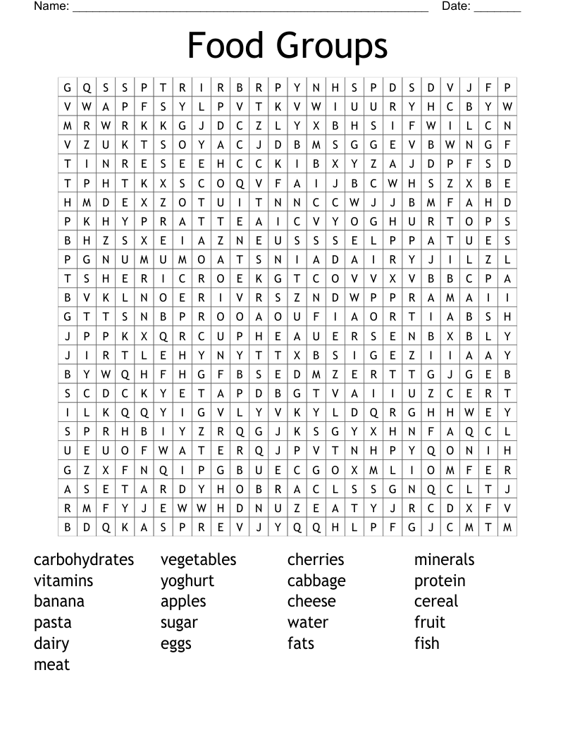 Food Groups Word Search
