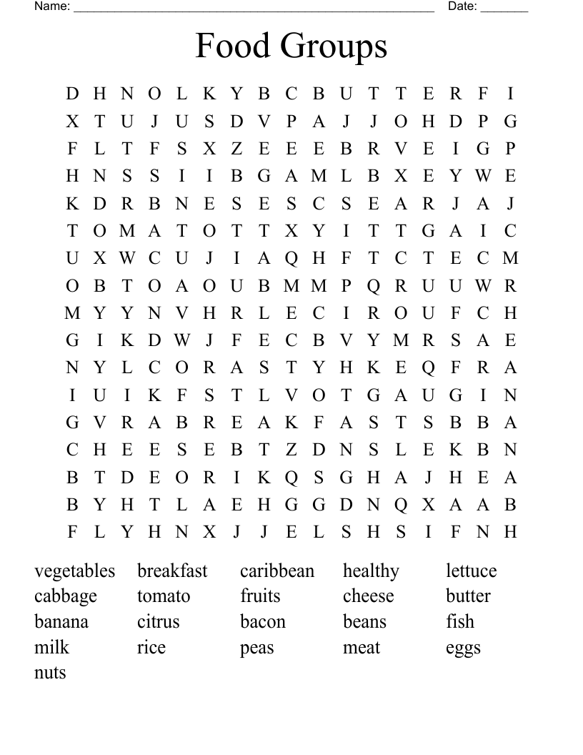 Food Groups Word Search