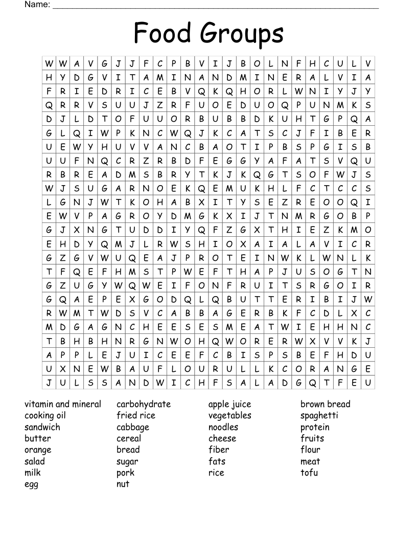 Food Groups Word Search