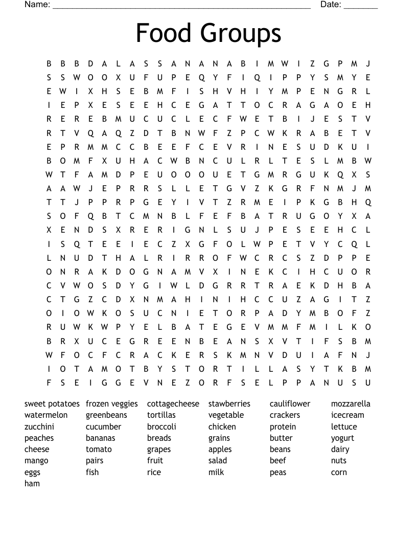 Food Groups Word Search
