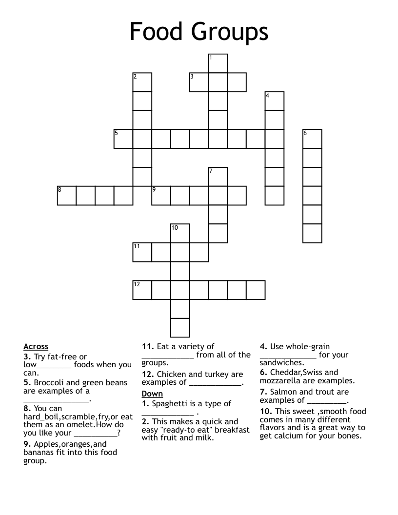 Food Groups Crossword