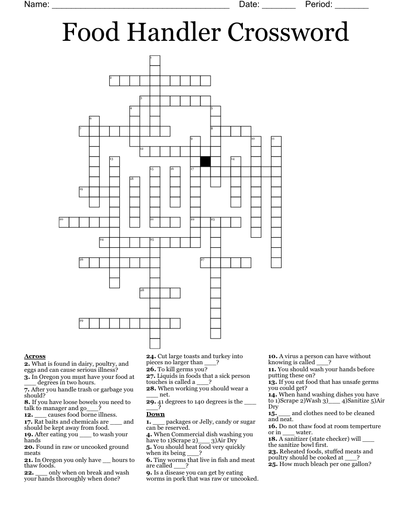 Food Handler Crossword
