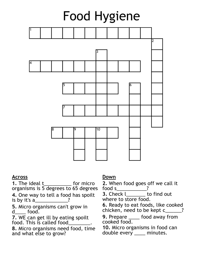Food Hygiene Crossword