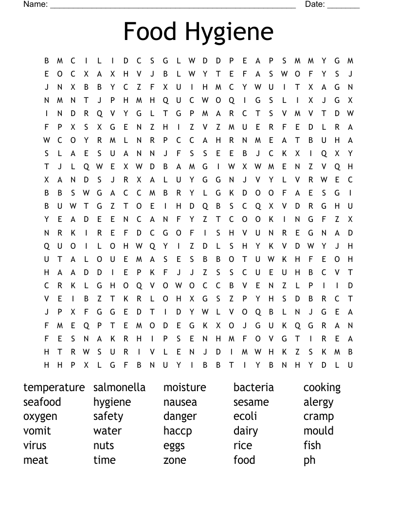 Food Hygiene Word Search
