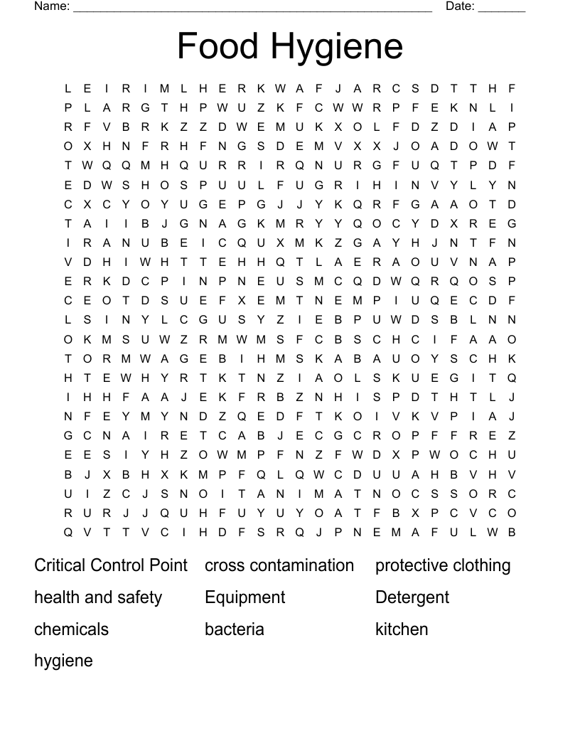 Food Hygiene Word Search