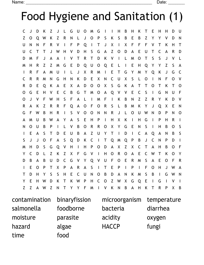 Food Hygiene and Sanitation (1) Word Search