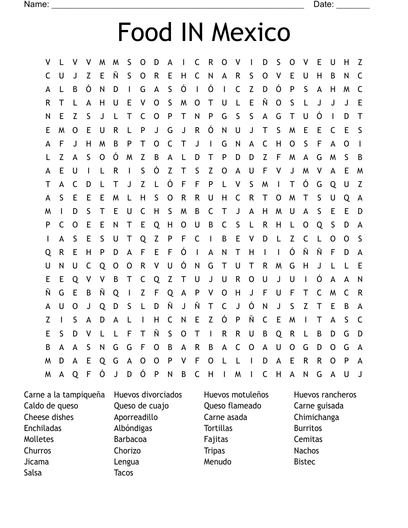 Food IN Mexico Word Search