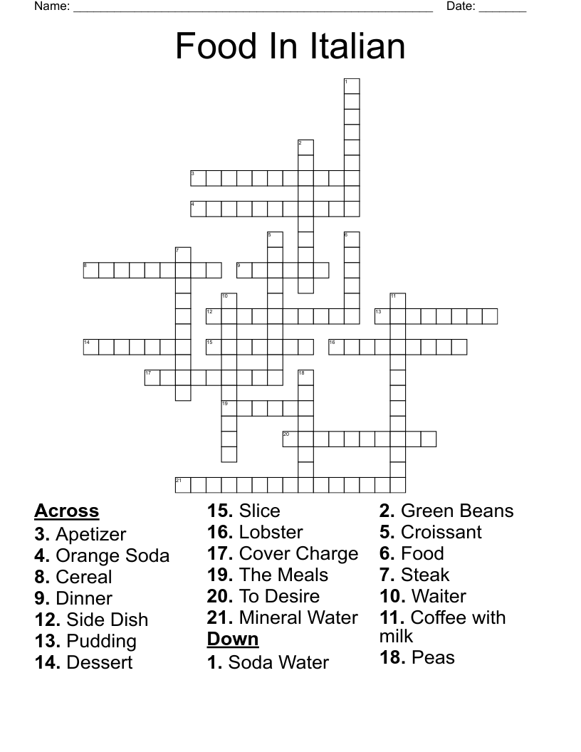 Food In Italian Crossword