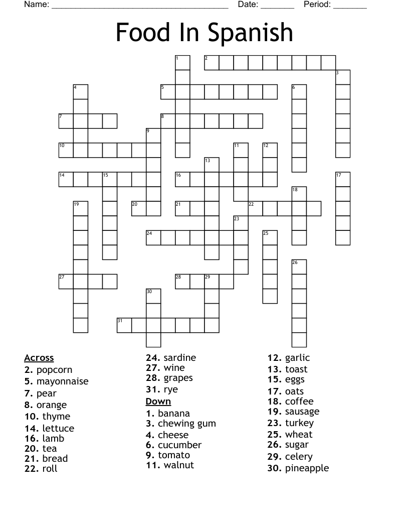 Food In Spanish Crossword