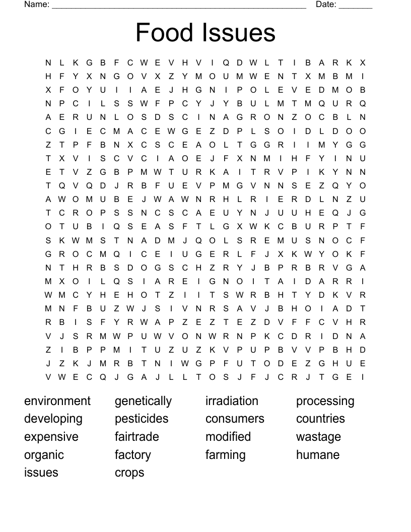 Food Issues Word Search