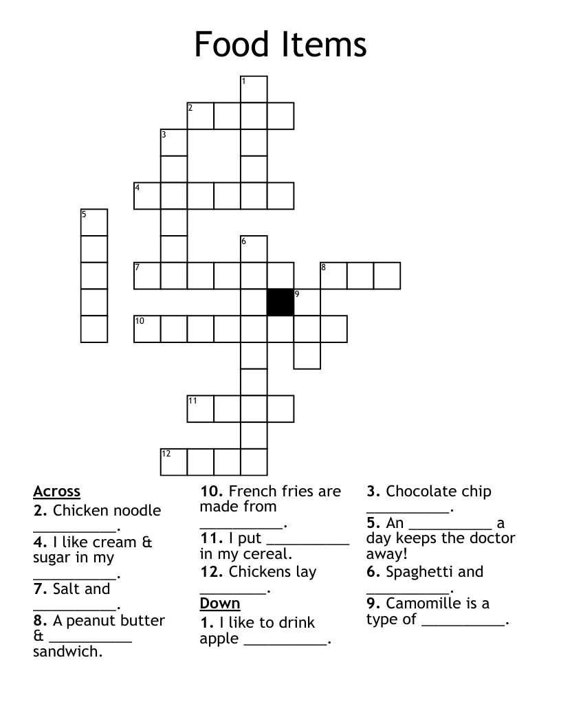 Food Items Crossword