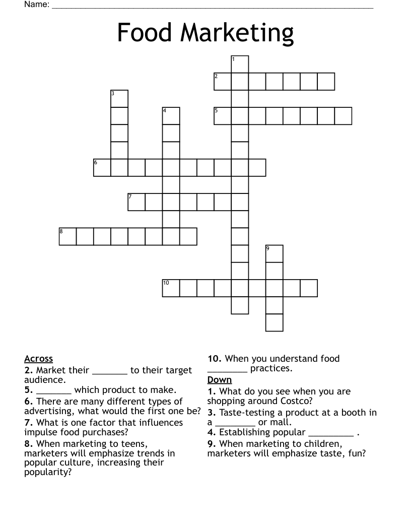 Food Marketing  Crossword