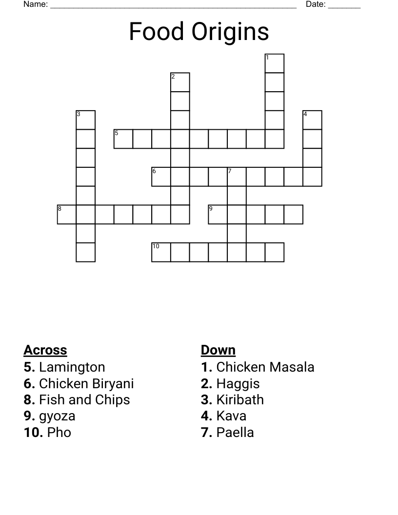 Food Origins Crossword