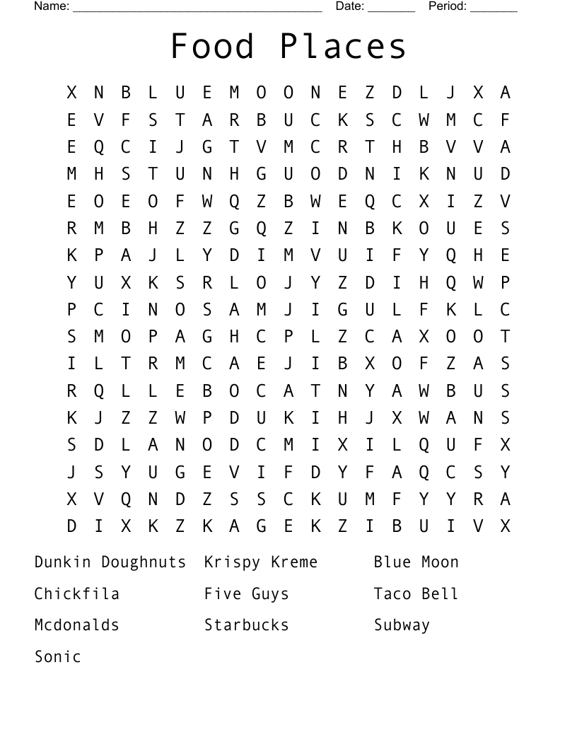 Food Places Word Search