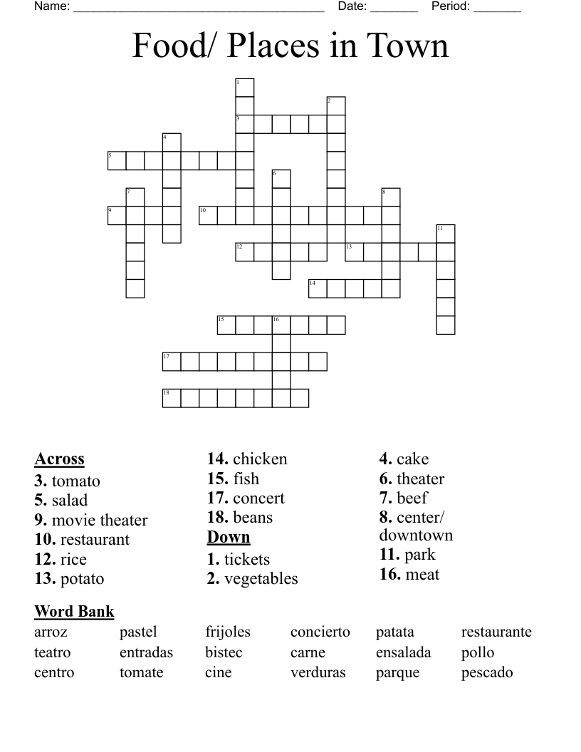 Food/ Places in Town Crossword