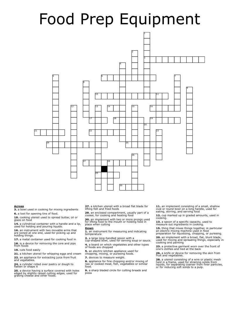 Food Prep Equipment  Crossword