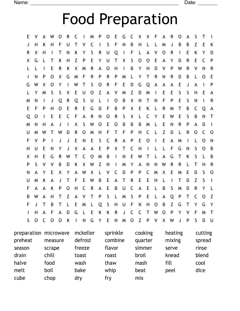 Food Preparation Word Search