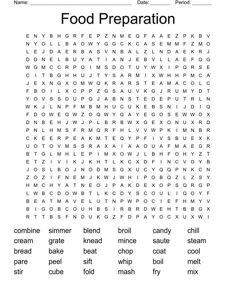Food Preparation Word Search