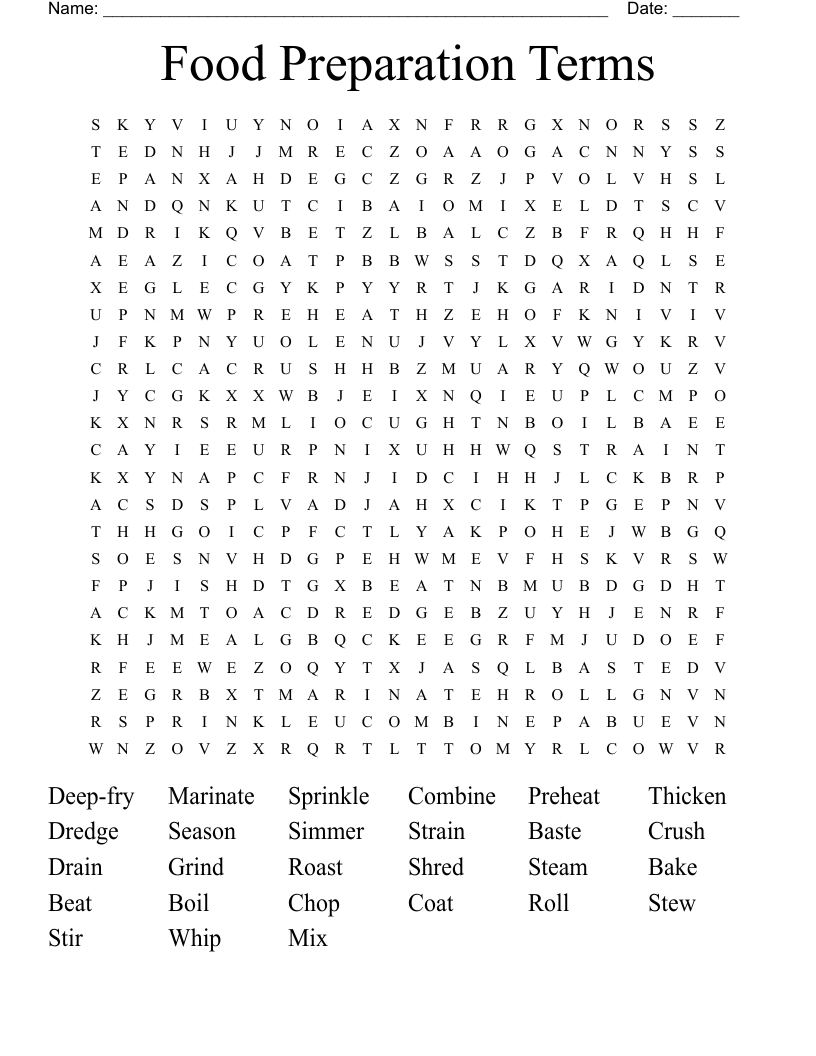 Food Preparation Terms Word Search