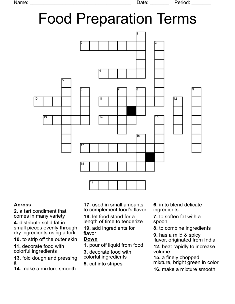 Food Preparation Terms Crossword