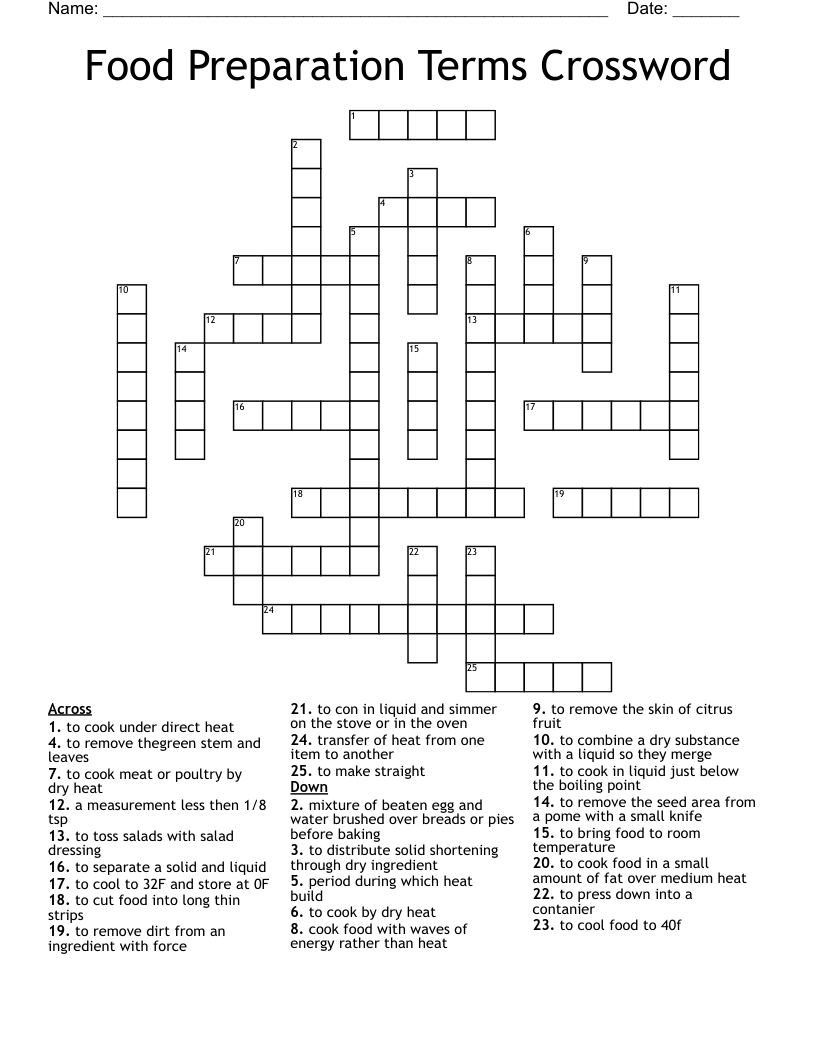 Food Preparation Terms Crossword