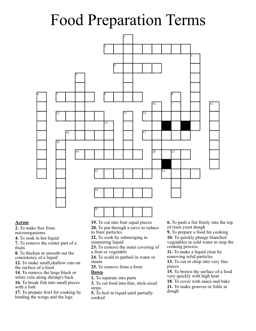 Food Preparation Terms  Crossword