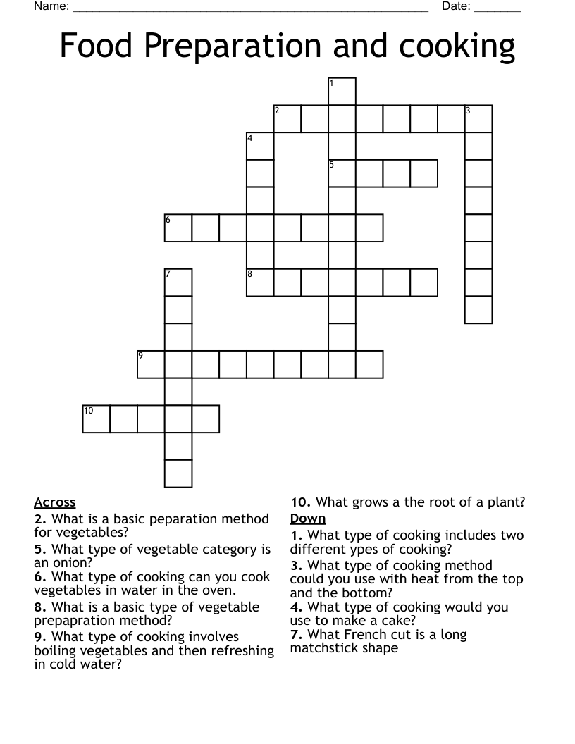 Food Preparation and cooking Crossword