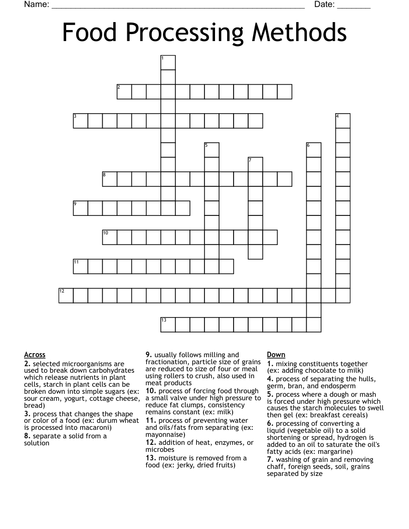 Food Processing Methods Crossword
