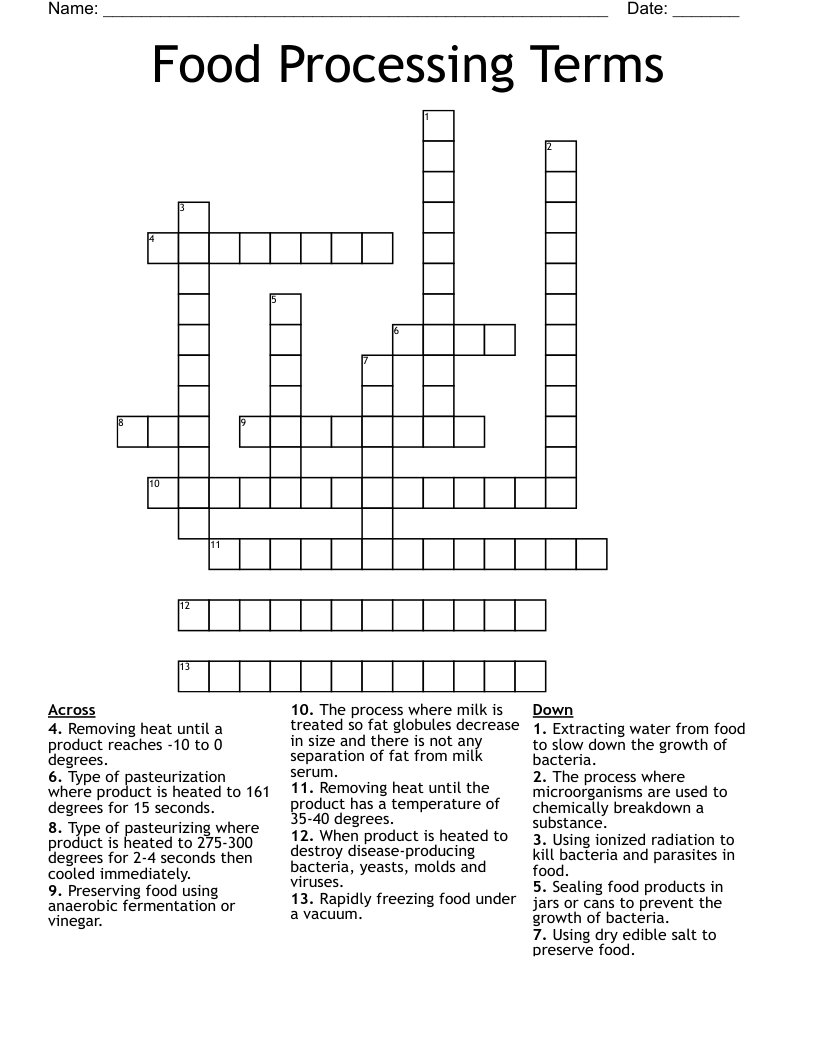 Food Processing Terms Crossword
