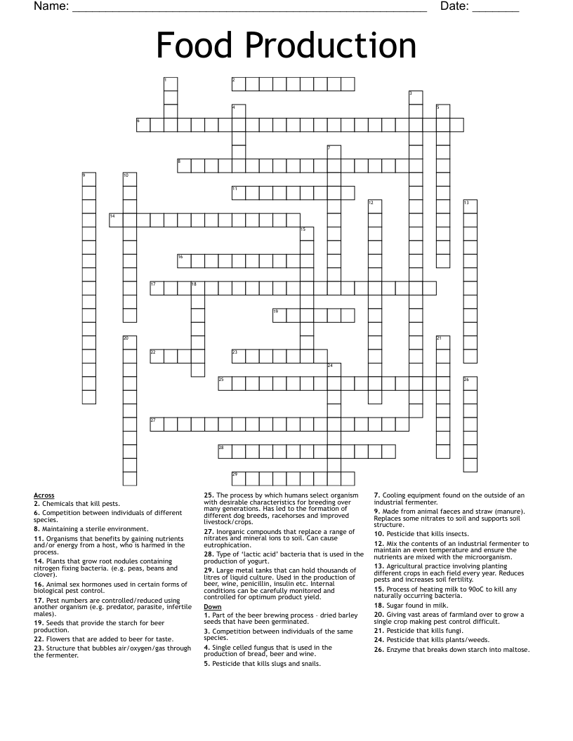 Food Production Crossword