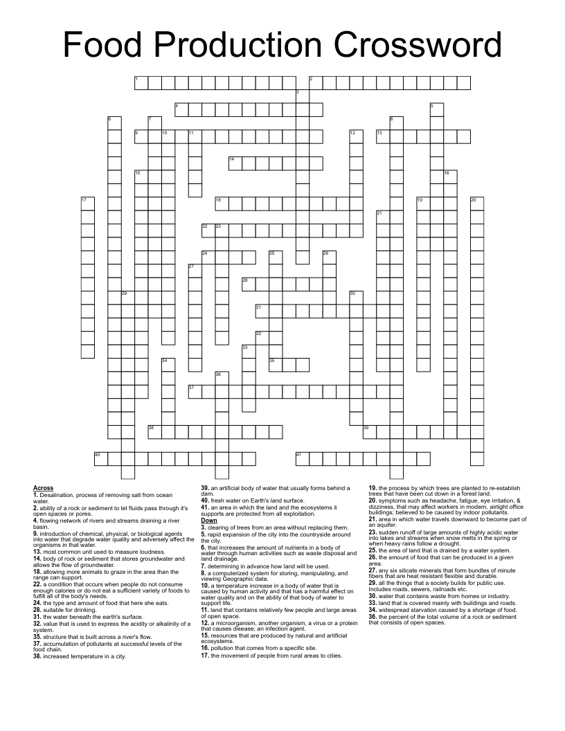 Food Production Crossword