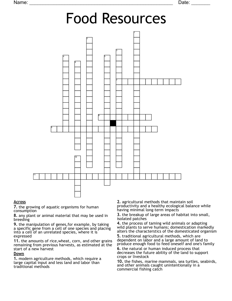 Food Resources  Crossword
